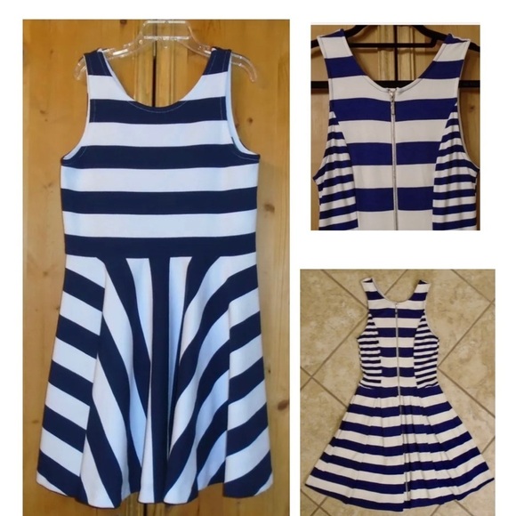ELLA MOSS NAVY BLUE & WHITE STRIPED KNIT DRESS SIZE MEDIUM - Picture 4 of 4